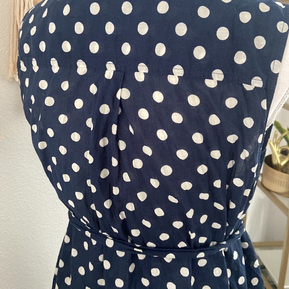 J. Crew navy polka dot shirt dress sleeveless tunic cream blue tie waist medium - Picture 12 of 15